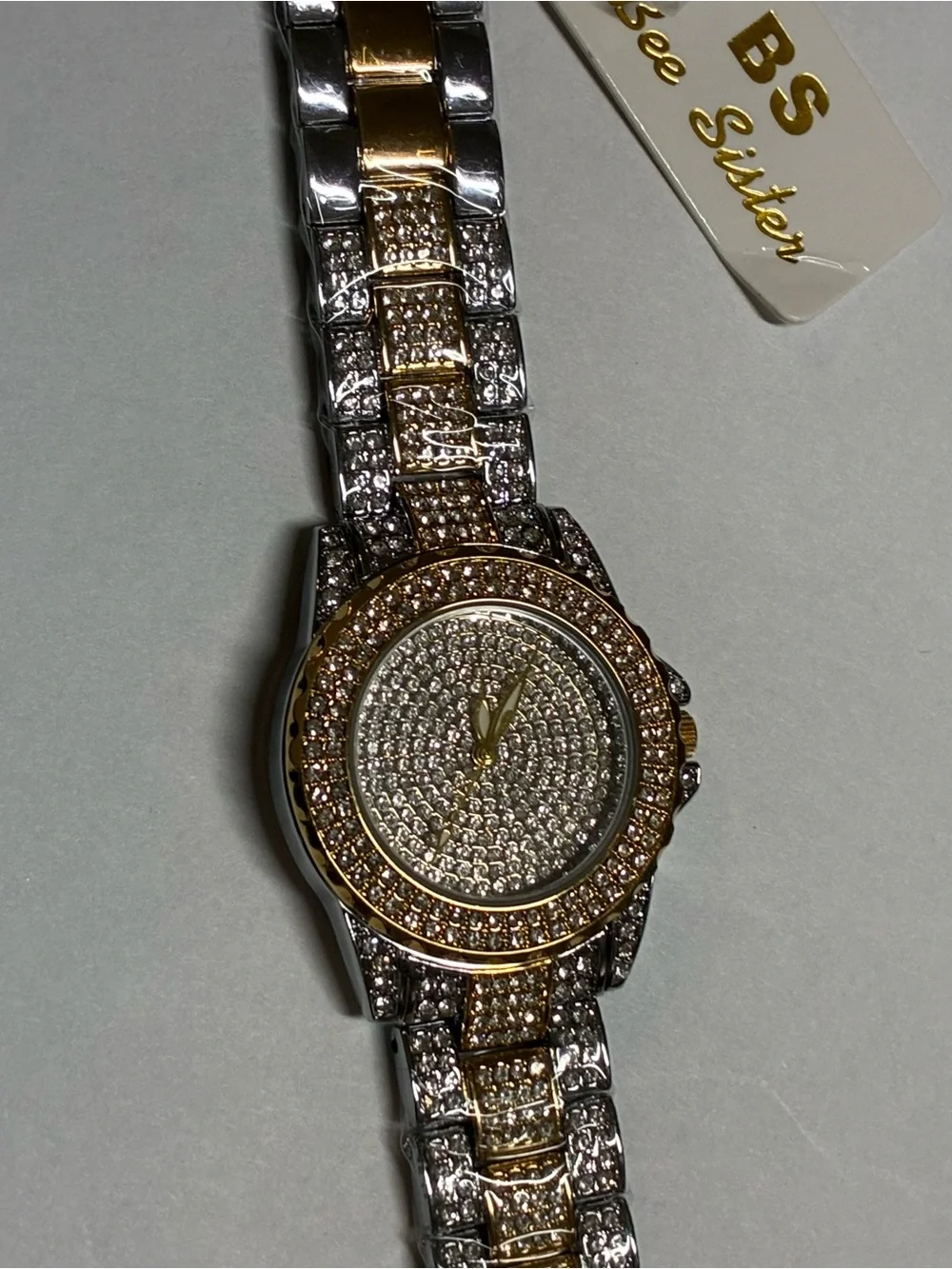 NIB BS Bee Sister Silver Pave CZ Quartz Wrist Watch